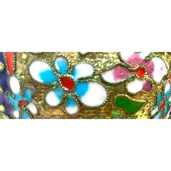 Antique Cloisonne w/ Ornate Enamel Flowers & Gold Gilding Brass Color Vase - Picture 8 of 13
